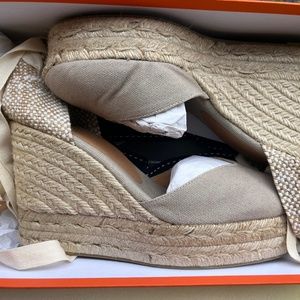 Castañer Women's Chiara Ivory Ankle Tie Wedge Espadrille Sandals US 6.5, EU 37